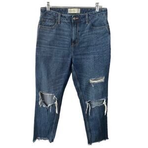 Abercrombie & Fitch Girlfriend Jeans 6 High Rise Straight Leg Distressed Raw Hem